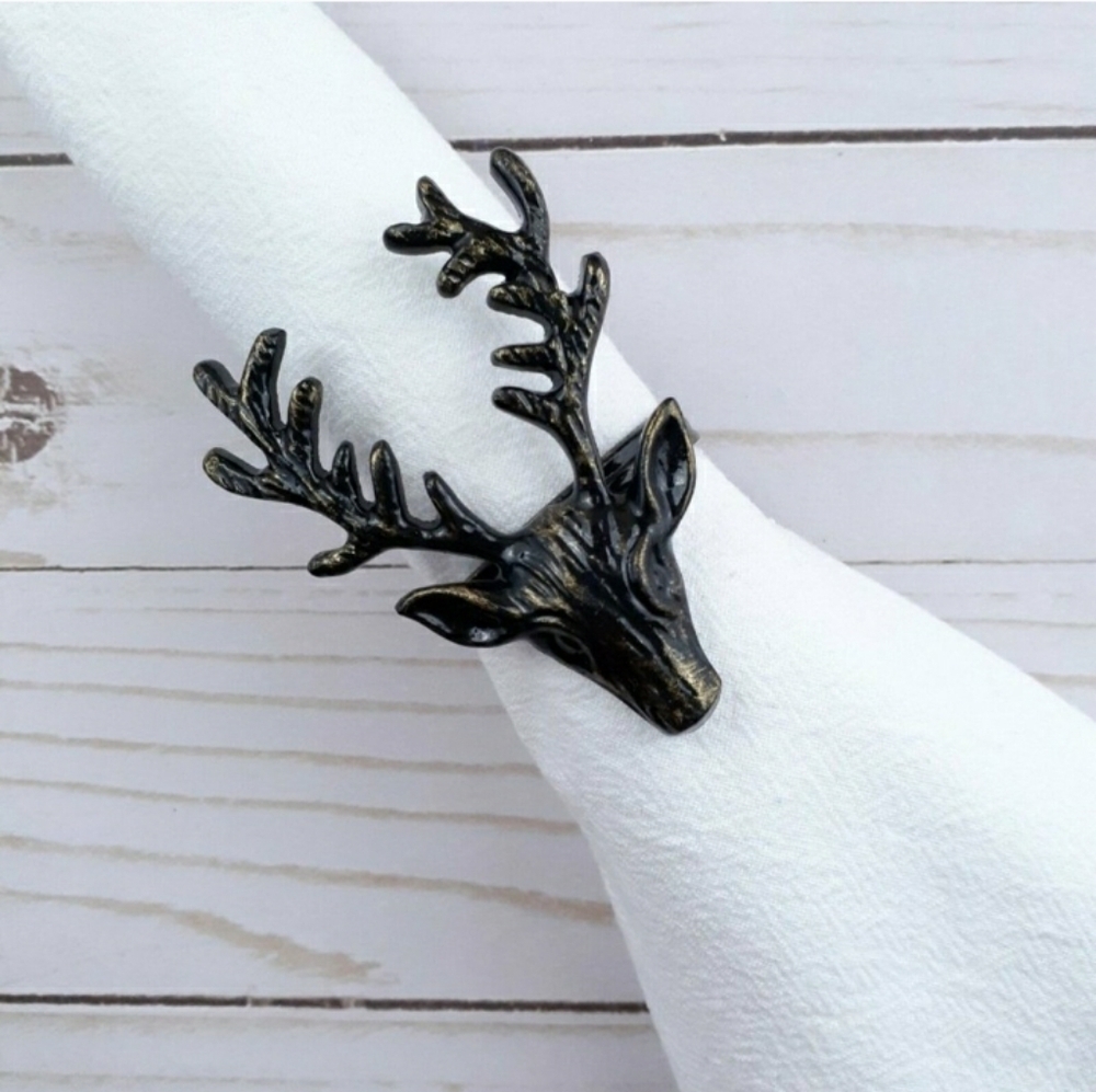 Napkin Rings Metal Stag Deer Buck Bronze Color Set of 4